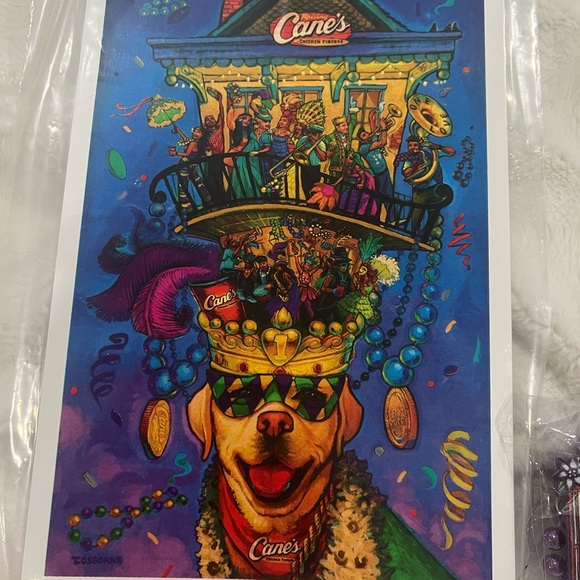 2024 RAISING CANE'S CHICKEN FINGERS TERRANCE OSBORNE MARDI GRAS POSTER necklace - Picture 3 of 4